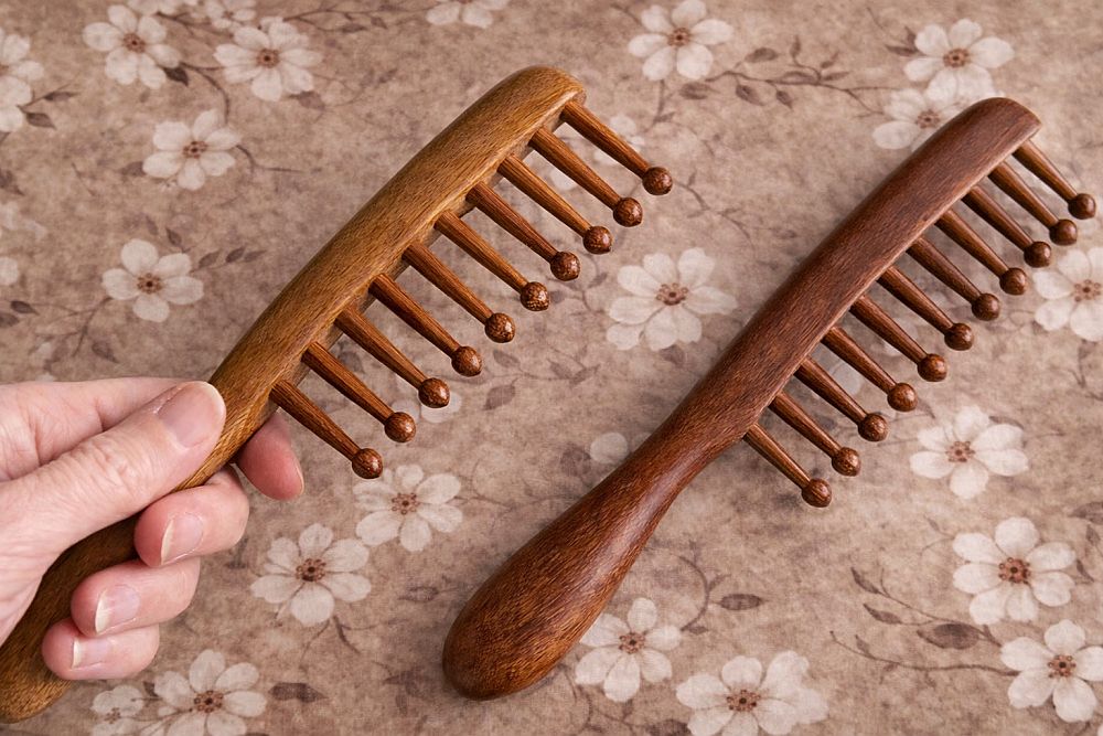 Dřevěný masážní hřeben s rukojetí GVENDOLYN